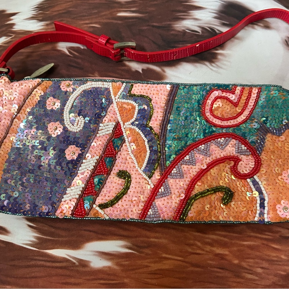 Beverly Feldman Red and Pink Bohemian Patchwork Clutch/Wristlet
